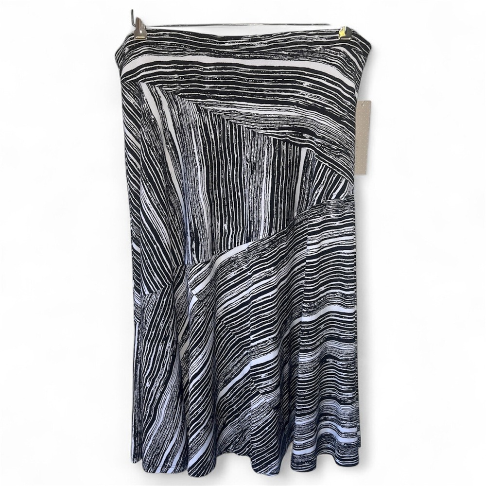Laura Ashley Women's Size L Black White Striped Maxi Skirt NWT